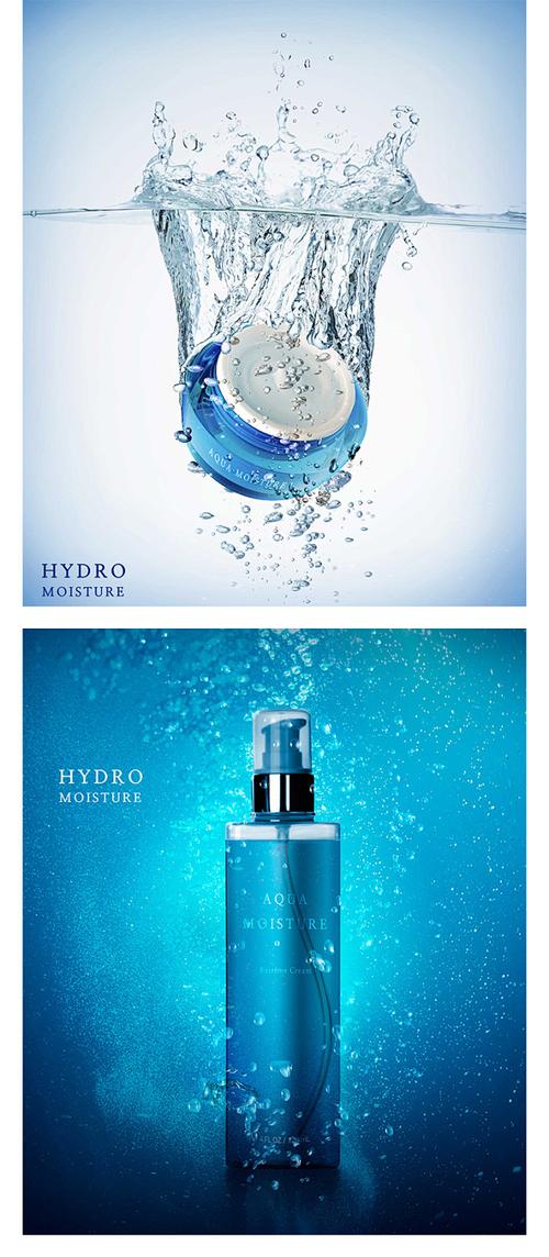 清爽水珠化妆品护肤品补水水嫩肌肤精华产品宣传海报psd设计素材淘宝